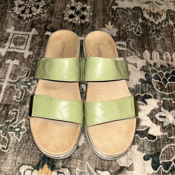 Womens Vionic Brandie Slide Platform Sandal Metallic Shine Coral Sz 11 - Picture 2 of 8